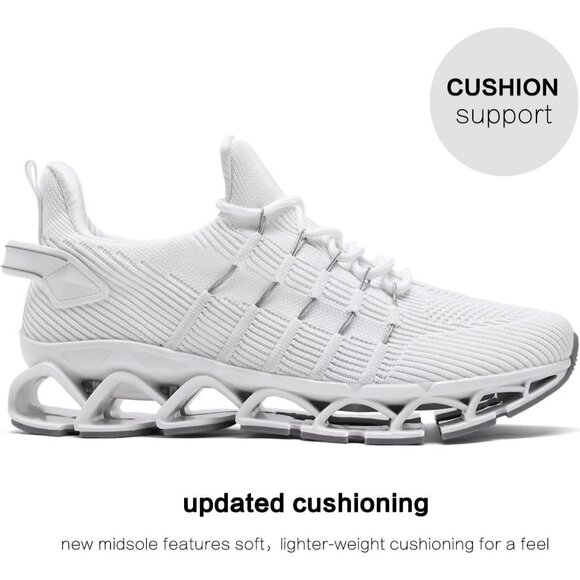 Men's White Non Slip Lightweight Workout Breathable Mesh Fashion Sneakers - Picture 4 of 7